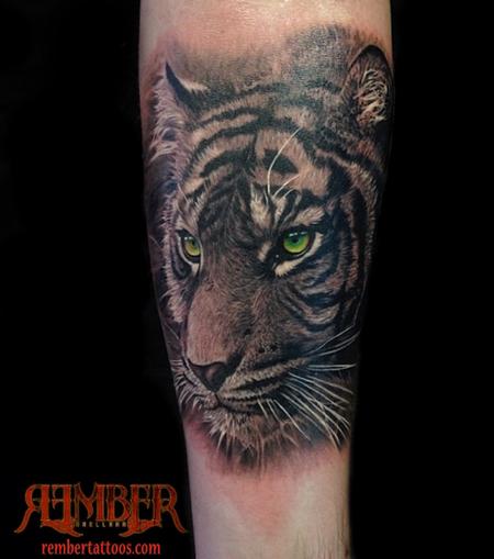 Tattoos - Black and Grey Realism Tiger - 103818